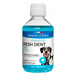 Francodex Fresh Dent 2 en 1 para perros y gatos. Frasco de 250 ml
