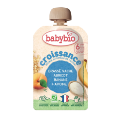 BABYBIO Puré para el crecimiento de albaricoque, plátano y avena ecológica, 100 g