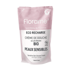 Florame Crema de ducha con leche de avena para pieles sensibles, ecológica, recambio ecológico, 700 ml
