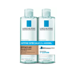 La Roche-Posay Effaclar Agua Micelar Ultra para pieles grasas, pack de 2 x 400 ml