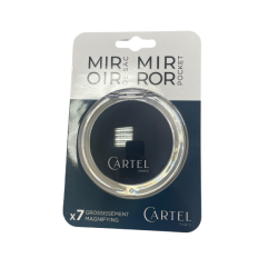 Cartel con espejo, bolso redondo gris, 9 cm