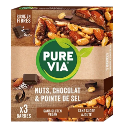 Pure Via Barrita de frutos secos, chocolate y una pizca de sal, 3 x 35 g
