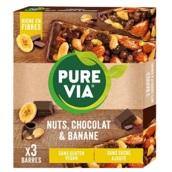 Barrita Pure Via de frutos secos, chocolate y plátano, 3 x 35 g