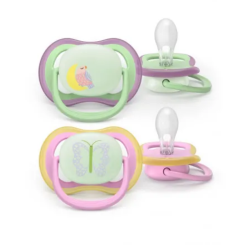 AVENT ULTRA AIR NIGHTTIME - Chupetes ortodónticos - Diseño rosa con animales - De 6 a 18 meses, 2 chupetes