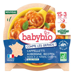 Babybio Cappelletti de berenjena, ricotta y salsa de tomate de Nueva Aquitania, 190 g