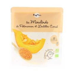 Popote «Les Moulinés» de calabaza y lentejas coralinas. A partir de los 8 meses. Ecológico. 180 g