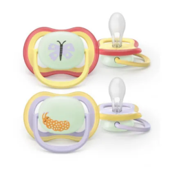 AVENT ULTRA AIR NIGHT TIME - Chupetes ortodónticos - Mariposa y luciérnaga - 0-6 meses, 2 chupetes