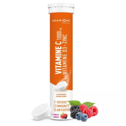 Granions Vitamina C 1000 mg + Vitamina D3 + Zinc: inmunidad diaria - 20 comprimidos efervescentes con sabor a frutos rojos