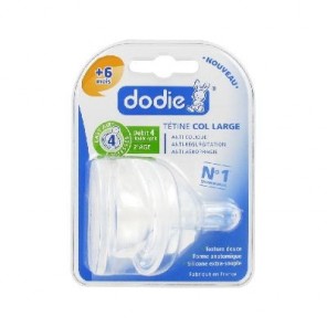 Dodie 2 Tetinas Silicona Cuello Ancho +6 Meses 3 Velocidades Flujo Líquido Grueso 4 tetinas x2