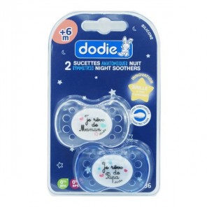 Dodie 2 chupetes anatómicos de silicona noche +6 meses