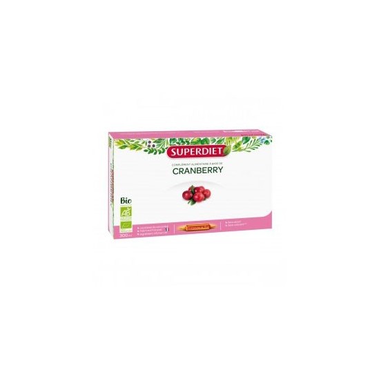 Superdiet Cranberry canneberge bio complément alimentaire 20 ampoules 300ml Superdiet Cranberry canneberge bio complément alimentaire 20 ampoules 300ml