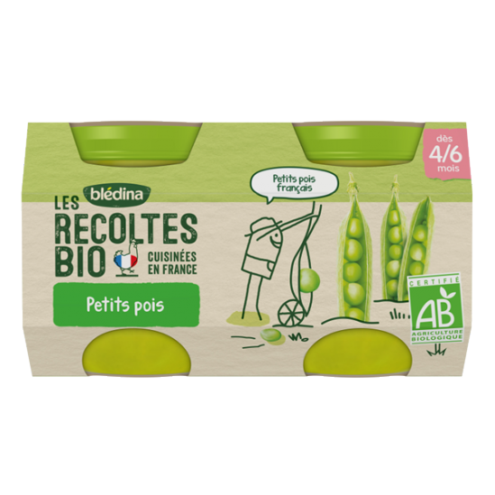 Blédina les récoltes bio petits pois 2x130g Blédina les récoltes bio petits pois 2x130g