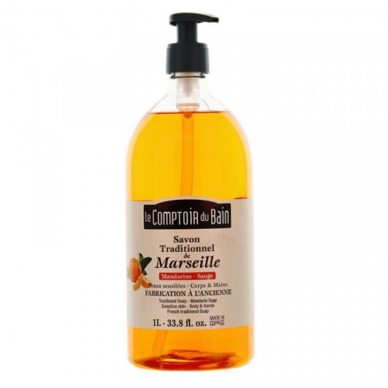 Le Comptoir du Bain Savon Traditionnel de Marseille Mandarine-Sauge 1 L Le Comptoir du Bain Savon Traditionnel de Marseille Mandarine-Sauge 1 L