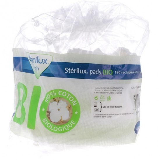 Hartmann stérilux pads bio rectangles de coton 8x10cm 180 unités