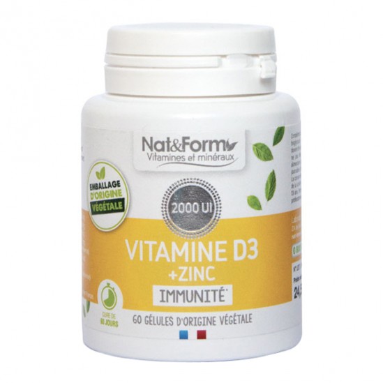 Nat&Form vitamine D3 + zinc 60 gélules Nat&Form vitamine D3 + zinc 60 gélules