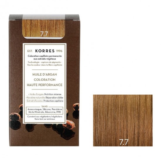 Korres huile d'argan coloration permanente 7.7 blond marron Korres huile d'argan coloration permanente 7.7 blond marron