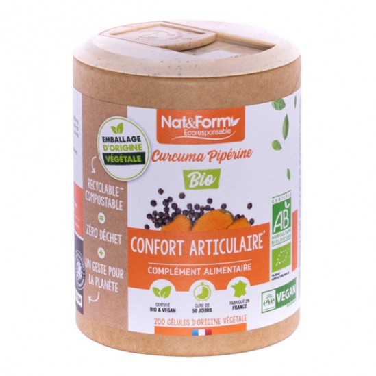 Nat&form curcuma pipérine bio écoresponsable 200 gélules Nat&form curcuma pipérine bio écoresponsable 200 gélules
