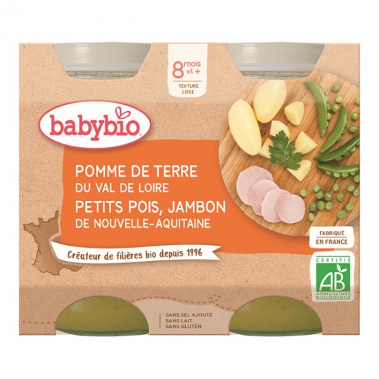 Babybio pomme de terre petits pois jambon dès 8 mois 2x200g