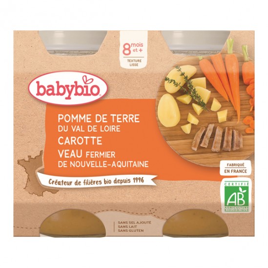 Babybio pomme de terre carotte veau dès 8 mois 2x200g