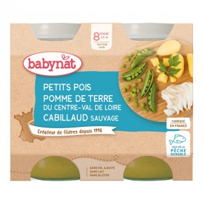 Babybio petits pois pomme de terre cabillaud sauvage dès 8 mois 2x200g