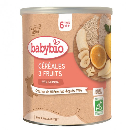 Babybio céréales 3 fruits avec quinoa 6 mois et + 220g