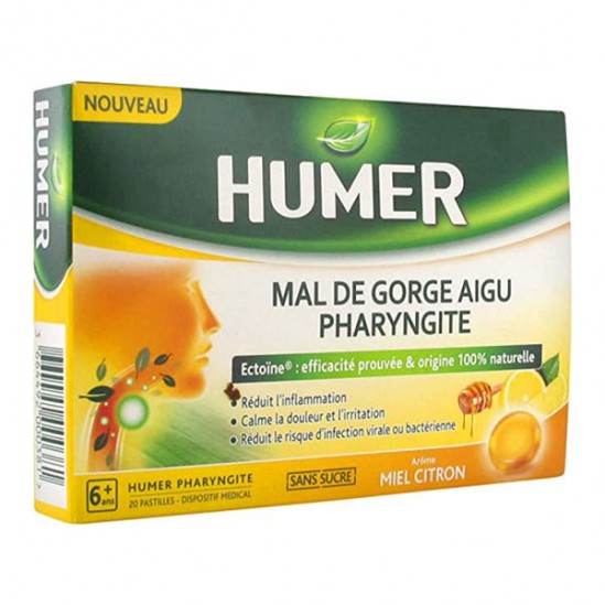 Humer pharyngite mal de gorge aigu 20 miel citron pastilles