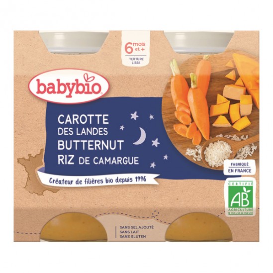 Babybio carotte des Landes butternut riz de Camargue dès 6 mois 2x200g