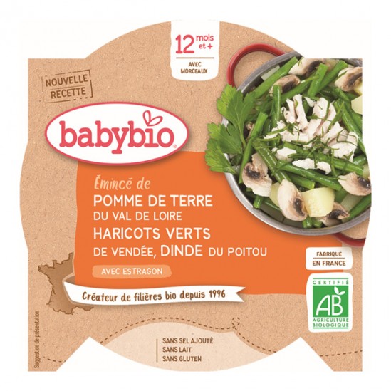 Babybio - Assiette pomme de terre haricots verts et dinde dès 12 mois