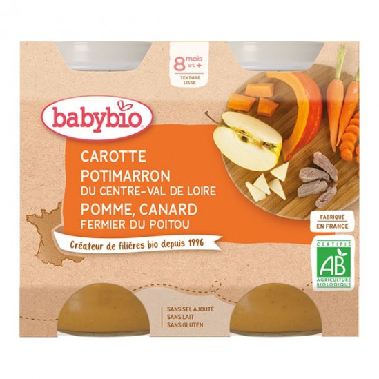 Babybio carotte potimarron pomme canard dès 8 mois 2x200g Babybio carotte potimarron pomme canard dès 8 mois 2x200g