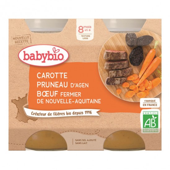 Babybio carotte pruneau bœuf dès 8 mois 2x200g