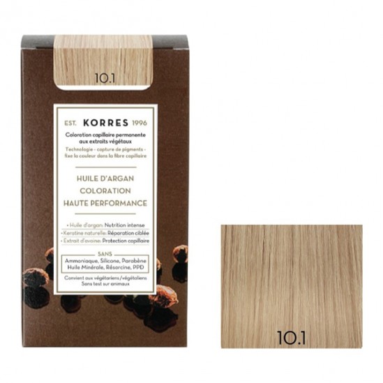 Korres kit coloration permanente huile d'argan blond platine cendré 10.1 Korres kit coloration permanente huile d'argan blond platine cendré 10.1