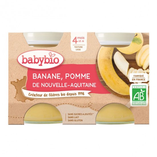 Babybio banane pomme de Nouvelle-Aquitaine dès 4 mois 2x130g