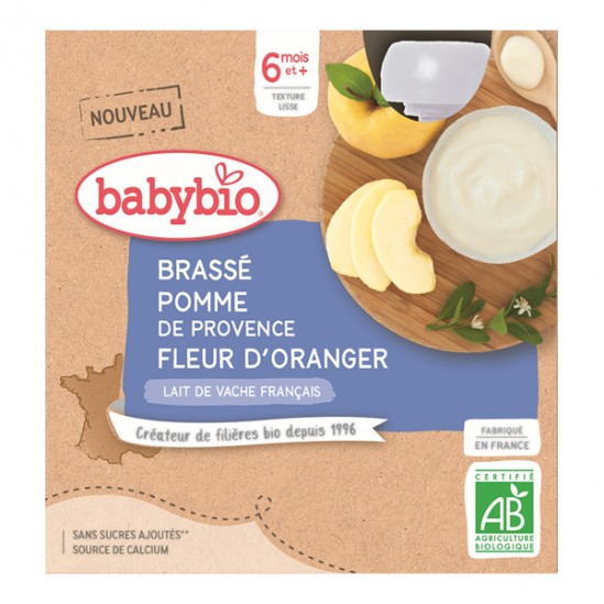 Babybio brassé pomme fleur d'oranger dès 6 mois 4 gourdes x 85g
