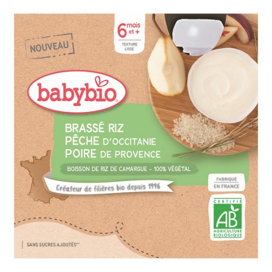 Babybio brassé riz pêche poire dès 6 mois 4 gourdes x 85g