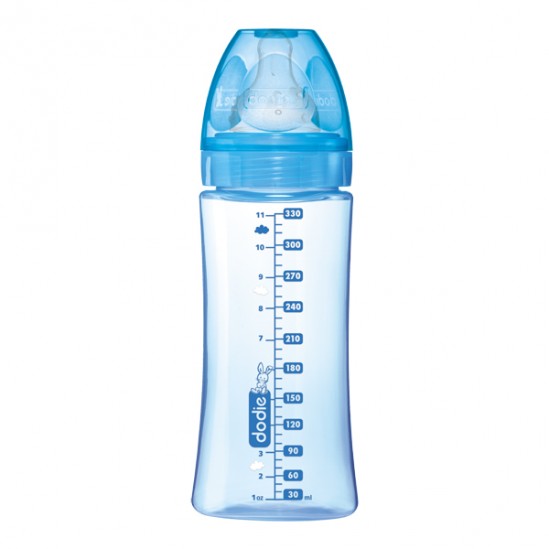 Dodie initiation+ biberon tétine 3vitesses débit 3 +6mois bleu 330ml