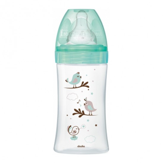 Dodie initiation+ biberon tétine 3vitesses débit 2 vert oiseaux 270ml