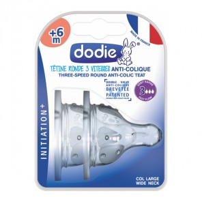 Dodie initiation+ 2tétine rondes 3vitesses anti-colique débit 3 +6mois