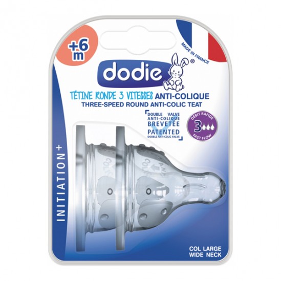 Dodie initiation+ 2tétine rondes 3vitesses anti-colique débit 3 +6mois