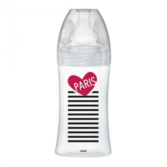 Dodie sensation+ biberon tétine plate débit 2verre 0-6mois paris 270ml