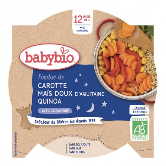 Babybio fondue de carotte maïs doux quinoa avec coriandre 230g