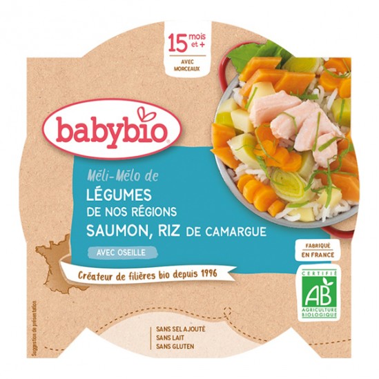 Babybio assiette méli-mélo de légumes au saumon riz 15 mois et+ 260g