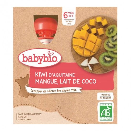 Babybio gourde kiwi mangue lait de coco lot de 4x90g