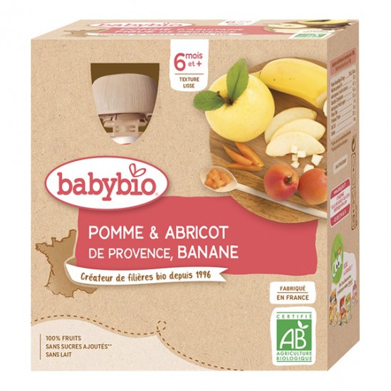 Babybio gourde pomme abricot banane lot de 4x90g Babybio gourde pomme abricot banane lot de 4x90g