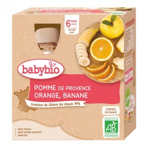 Babybio gourde pomme orange banane 6 mois et+ lot de 4x90g