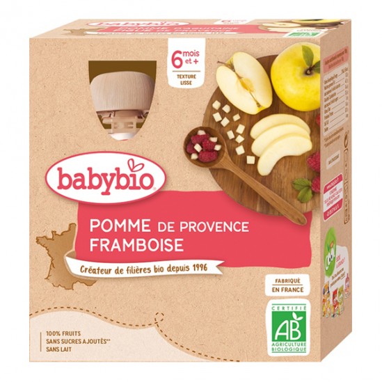 Babybio gourde pomme & framboise 6 mois et+ lot de 4x90g