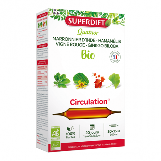 Superdiet Quatuor vigne rouge circulation bio 20 ampoules 300ml Superdiet Quatuor vigne rouge circulation bio 20 ampoules 300ml
