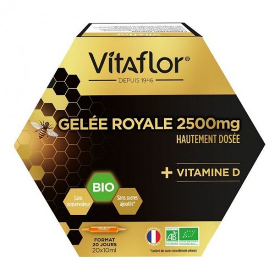 Vitaflor Gelée Royale 2500mg & vitamine D 20 ampoules de 10ml