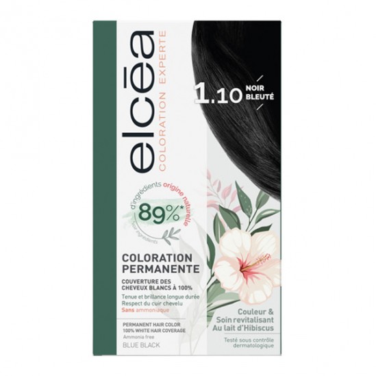 Elcéa coloration experte permanente kit noir bleuté 1.10