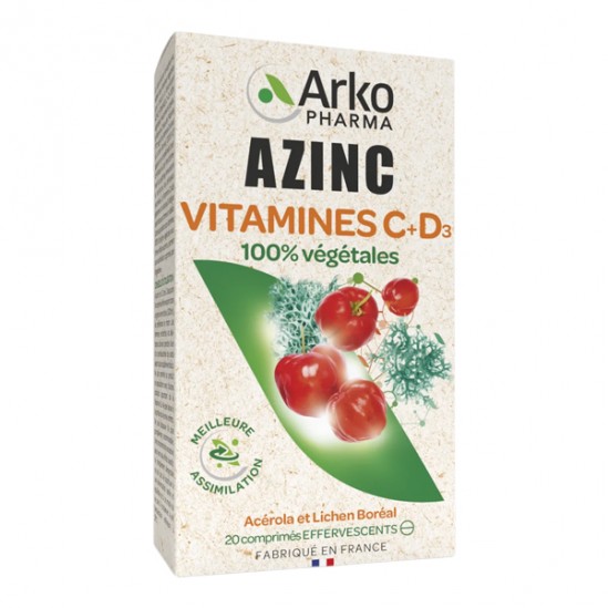 Arkopharma Azinc vitamines C + D3 20 comprimés