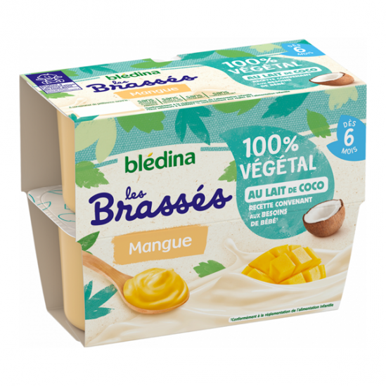 Blédina Les Brassés 100% végétal mangue au lait de coco lot de 4 x 95gr